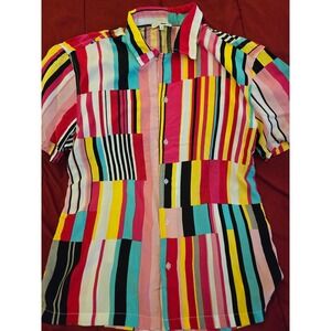 Fashion Nova Men's S Multi Color Block Striped Button-Up Shirt